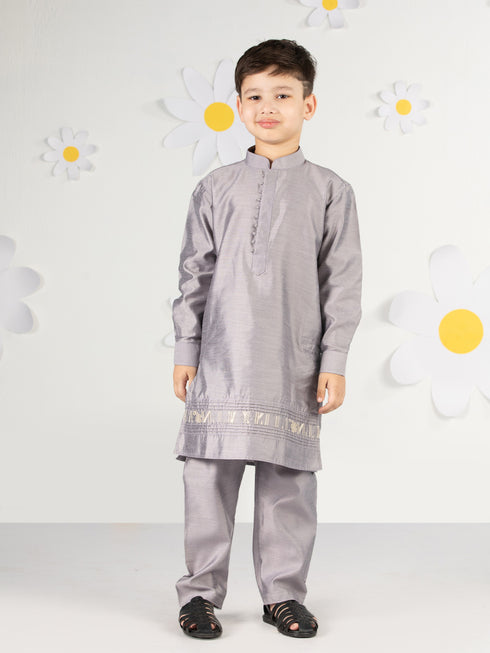 Boy's' Purple Jacket,Kurta And Pyjama Set.
